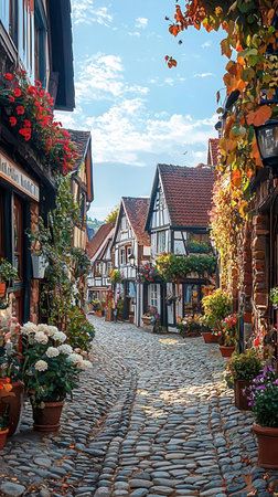 Street in the old town of Rothenburg ob der Tauber, Germanyの写真素材