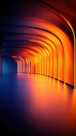 Futuristic corridor interior with glowing lights. 3D rendering.の写真素材