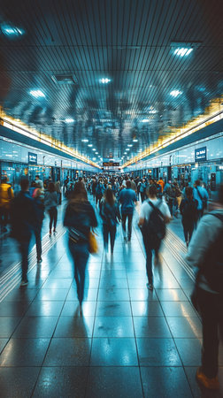 passengers in railway station, motion blurの写真素材