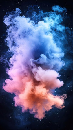 Pink and blue cloud of smoke on a black background. Abstract background