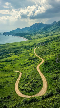 Winding road in the green hills of the Crimea, Ukraine.の写真素材