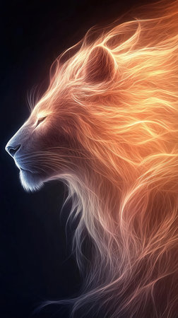 Lion head with fire effect on black background. 3D renderingの写真素材