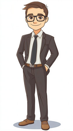 Illustration of a young businessman standing with his hands on his hipsの写真素材