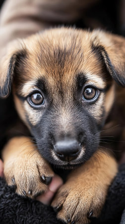 Cute puppy in the hands of the owner