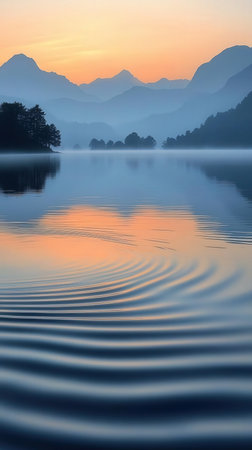 Sunrise on the lake in Himalayas, Nepal, Asiaの写真素材