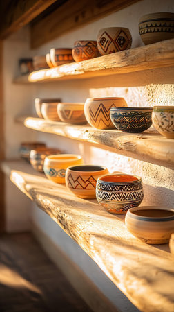 Ceramic pottery in a shop window, Morocco, Africaの写真素材