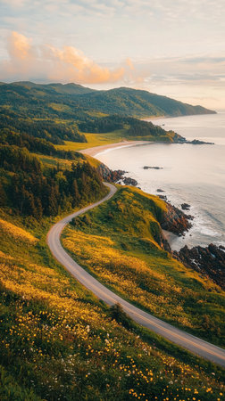 Aerial view of the road leading to the Atlantic Ocean, Norway