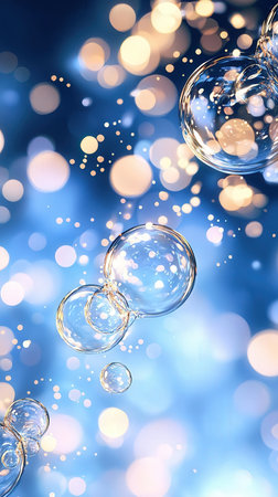 Bubbles on blue bokeh background. 3D renderingの写真素材
