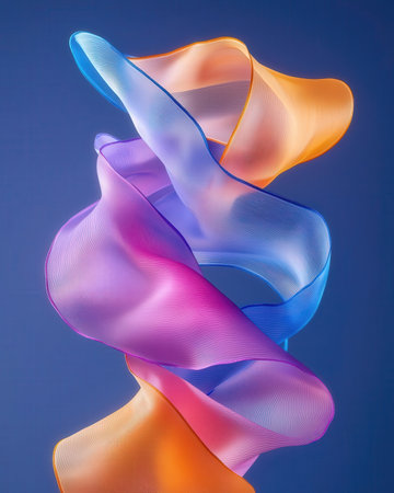 Abstract background with colorful curved ribbons. 3d render illustration.