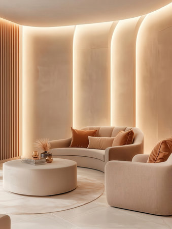 Luxury living room interior with beige sofa and coffee tableの写真素材