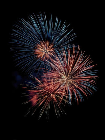 Colorful fireworks on the black sky background for celebration and anniversary.