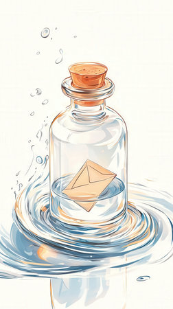 Envelope in a bottle on the water. Vector illustration.の素材