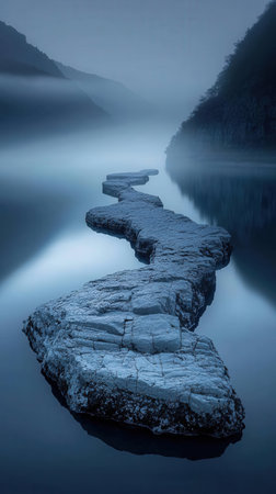 beautiful lake in the morning mist, north china. long exposureの素材