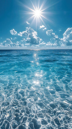 Blue sky with clouds reflected in the water surface of the sea.の素材