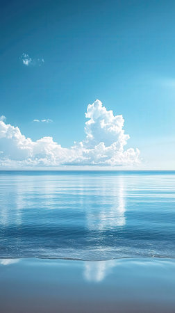 Beautiful seascape with blue sky and clouds reflected in waterの素材