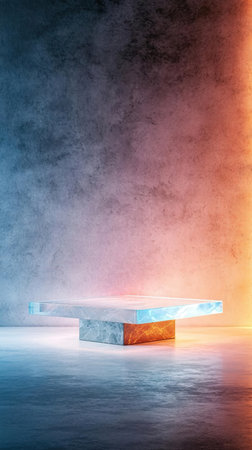 Abstract scene with marble pedestal on concrete background. 3D renderingの素材