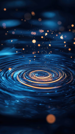 Abstract water background with circles and bokeh defocused lights.の素材