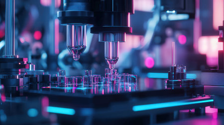 3d rendering of a scientific experiment with a microscope in a laboratoryの素材