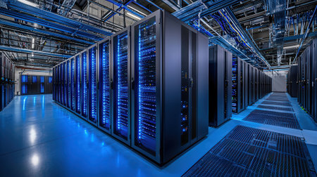 Server room data center. Internet and technology concept. 3D Renderingの素材