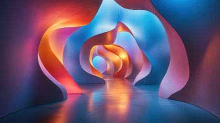 3d rendering. Futuristic interior design. Futuristic interior with neon lights. Abstract background.の素材