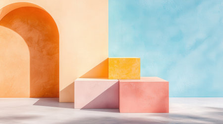 3d render of abstract geometric forms. Minimal scene with podium for product presentation.の素材