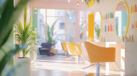 Modern bright interiors of european beauty salon. 3d renderingの素材