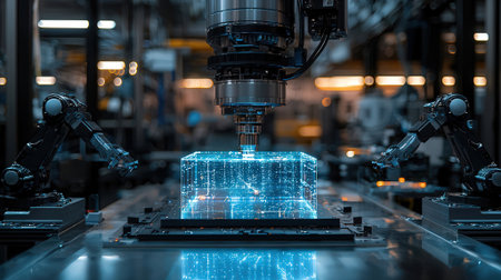 The 3d printed circuit board on CNC milling machine.The hi-technology manufacturing process.の素材