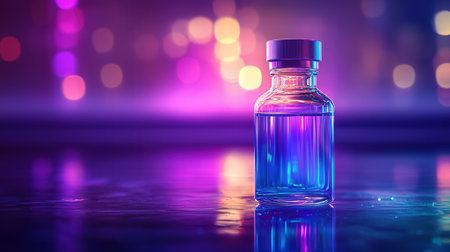 Vaccine bottle on colorful bokeh background. 3d renderingの素材
