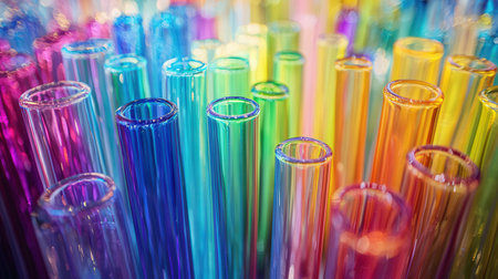 Colorful drinking straws in a laboratory. Selective focus.の素材