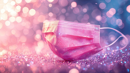 Medical mask on the background of a bright festive bokeh.の素材