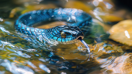 Close-up of a snake in the water. Animal theme.の素材