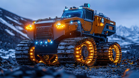 Truck with led lights on the background of the mountain landscape.の素材