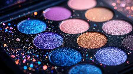 Makeup eyeshadow palette with glitter and sparkles. Macro.の素材