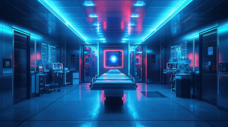 3d rendering. Futuristic medical room with equipment and equipment.の素材