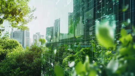 Green city and skyscrapers. The concept of environmental protection.の素材