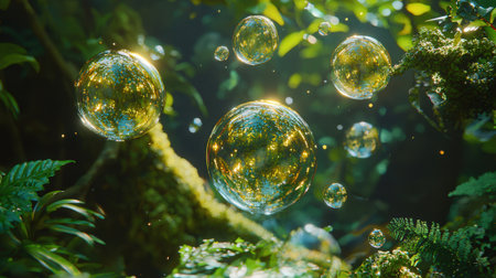 Soap bubbles in the rainforest. Selective focus. nature.の素材