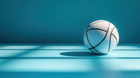 Basketball ball on blue background. 3D illustration. Studio shot.の素材