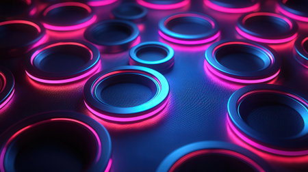 3d render, abstract background with neon lights, circles, ringsの素材
