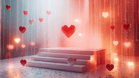 Valentine's day background with hearts and podium. 3D renderingの素材
