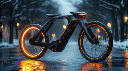 Cyclist in the park at night. 3D rendering.の素材