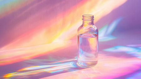 Aromatherapy oil in a glass bottle on a colorful backgroundの素材