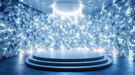 Futuristic Interior Design, 3D Rendering. Futuristic Interior Design with Blue Backgroundの素材