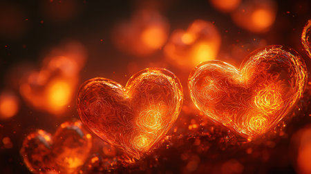 Valentines day background with hearts and bokeh lights. 3d renderingの素材