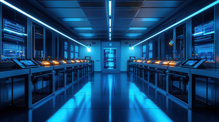 3d rendering of a conveyor belt in a modern factory.の素材