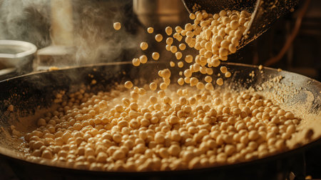 close-up of the process of making gnocchi in a panの素材