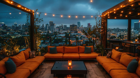 Beautiful view of the city from the terrace of a restaurant.の素材