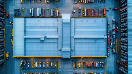 Aerial view of cargo ship loading containers in warehouse cargo port.の素材
