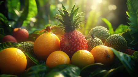 Fruits on the table in the garden. Selective focus. nature.の素材