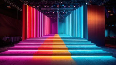 stage lighting effect in the dark, closeup of photo with neon lightの素材