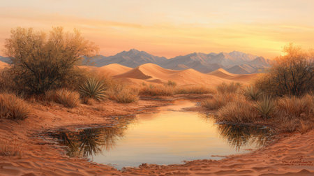 Sunset in the desert. 3d rendering. Computer digital drawing.の素材